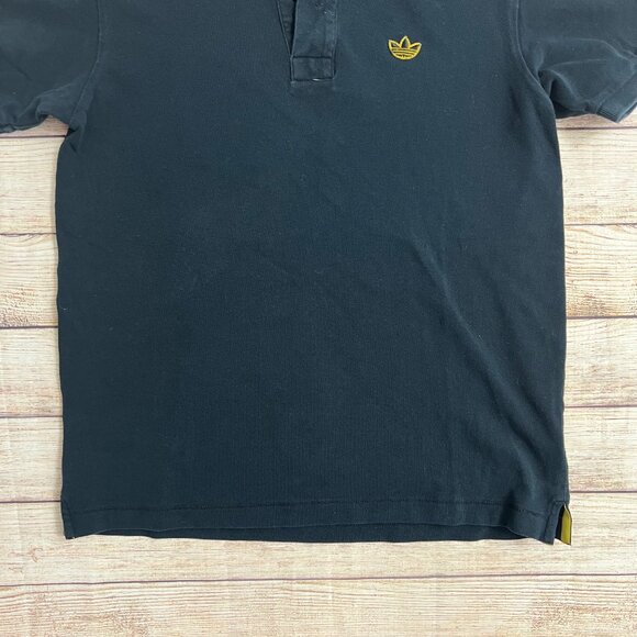 Adidas Originals Mens Small Navy Blue Polo Shirt Gold Trefoil Logo Yellow Trim - Picture 9 of 9